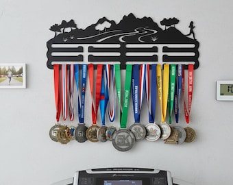 Bergläufer Medaillenhalter, Metallständer, Medaillenhalter, Outdoor-Runner-Silhouette-Kunst, Metall-Marathon-Medaillenhalter