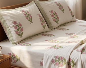 Hand Block Printed Cotton Bedsheet Set queen size