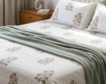 Queen Jaipur Meadow soft floral Block Print Sheet Set