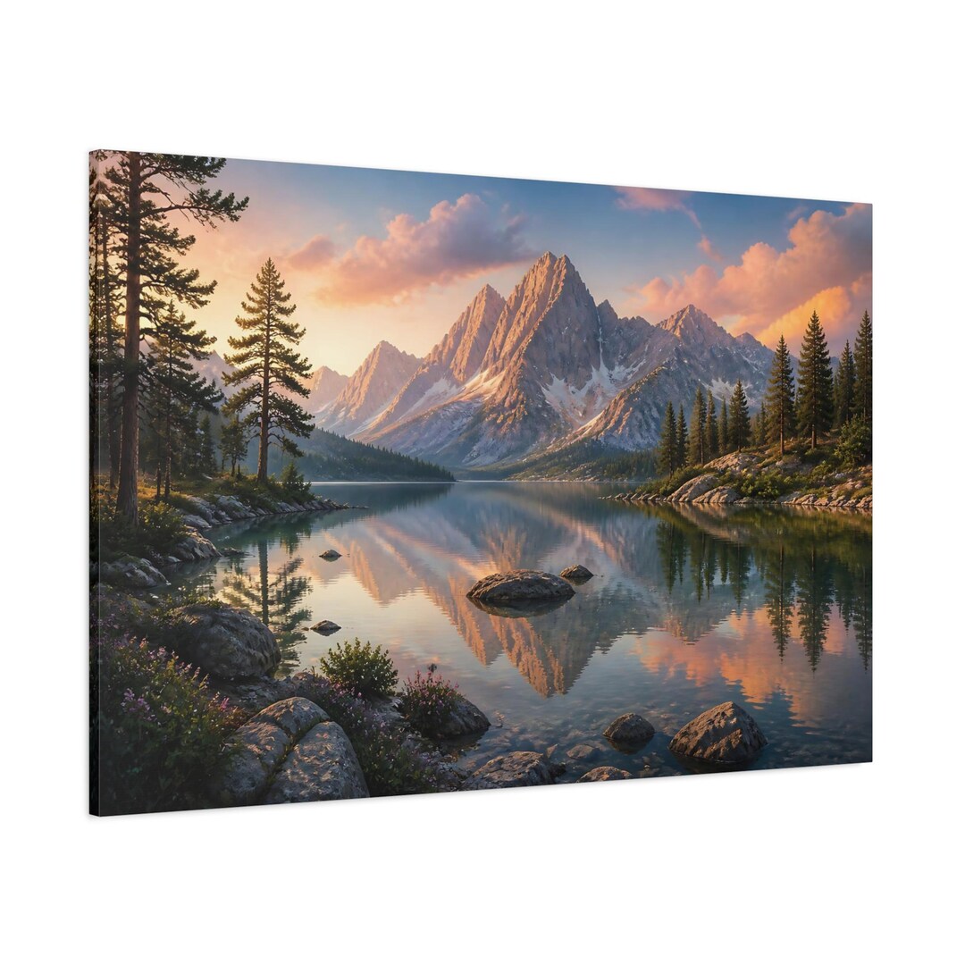 Nature Mountain Lake Sunset - Canvas Wall Art Print - Etsy