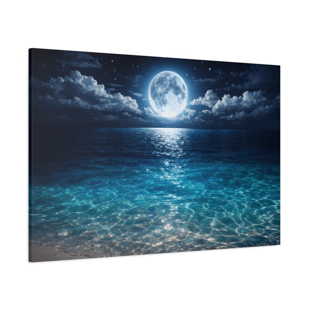 Moonlit Ocean Over the Sea - Canvas Wall Art Print - Etsy