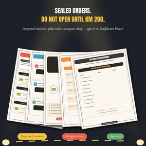 Car Travel Games for Ages 8-11 "Road Trip Mission" | Orders, Seals, Codes in English PDF | License Plate Decoder, Navigator | A4+ Letter