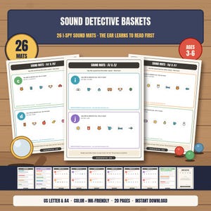 Beginning Sounds Detective Game Printable | 26 I Spy Phonics Mats | Montessori Phonemic Awareness | Preschool Ages 3-6 PDF
