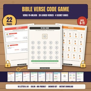 Verse-to-Unlock Code Game in English PDF | 20 Verses to Decode, 4 Secret Codes | Sunday School Homeschool Ages 6-11