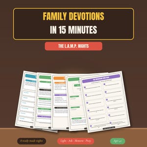 Culte Familial 15 Minutes « Family Devotional Kit » en Anglais PDF | 8 Soirees Pretes L.A.M.P. + Jar de Priere + Jobs Enfants | A4+Letter
