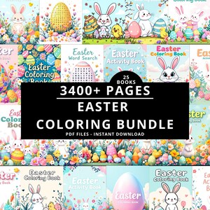 Easter Coloring Bundle 25 Printable Books, Kids Activity PDF
