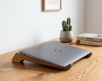 Walnut Wood Laptop Stand, Ergonomic Riser Hooks - Set of 2 Base