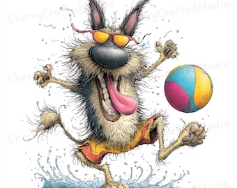 35 JPG lunatique paresseux berger allemand Clipart ensemble, illustration aquarelle loufoque à feuilles persistantes, téléchargement numérique