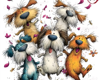 Ensemble de 39 cliparts JPG originaux de chien paresseux, illustration aquarelle lunatique printemps été, téléchargement numérique