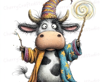 Ensemble de 39 cliparts lunatique vache paresseuse JPG, Illustration aquarelle Dingo Fantasy, téléchargement numérique