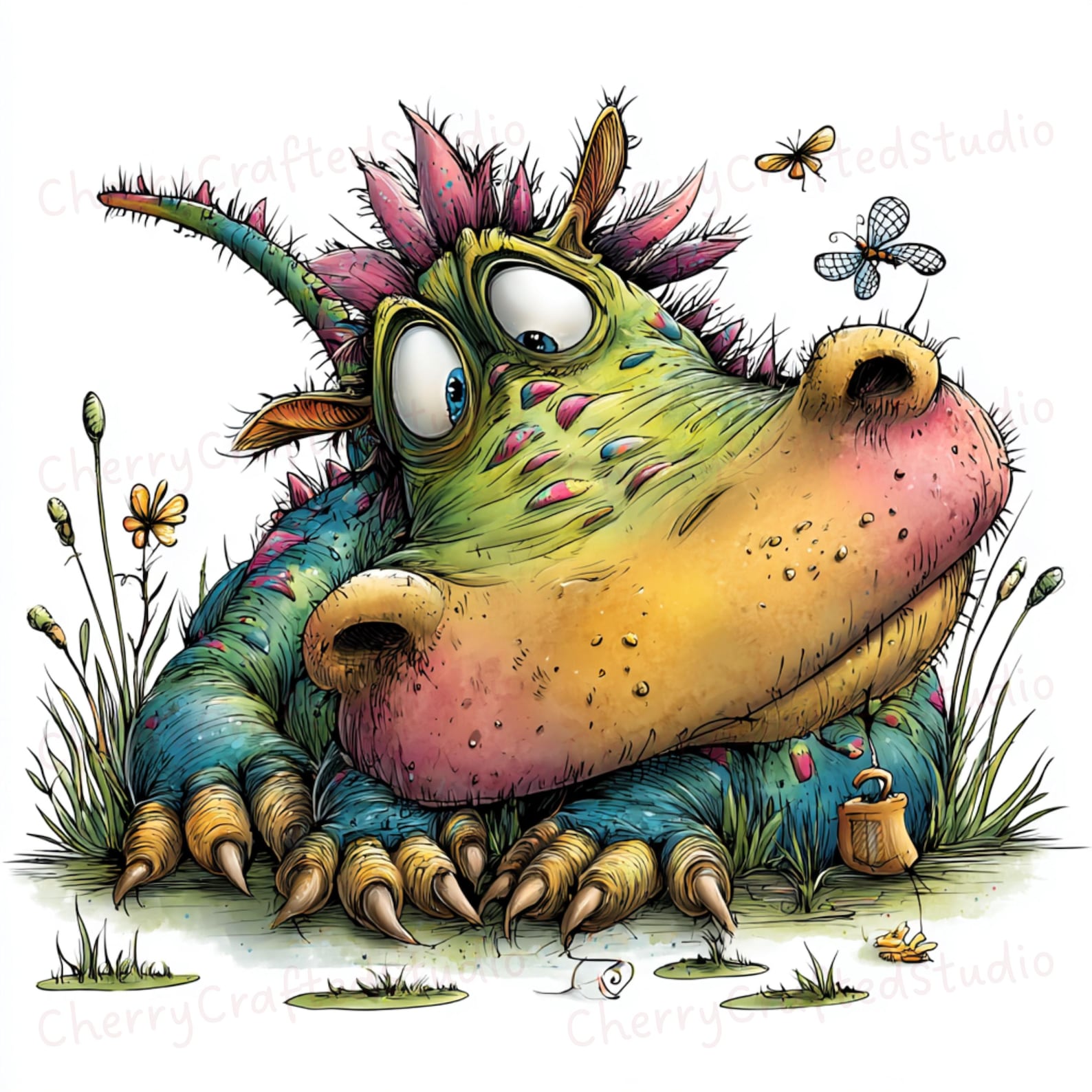 Goofy Exploding Dragon 34 Whimsical Lazy Dragon Clipart JPG Set, Goofy Spring Watercolor ...
