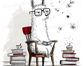 31 JPG original alpaga lama Clipart ensemble, illustration lunatique originale dessinée à la main, téléchargement numérique