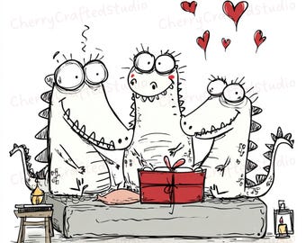 Ensemble de 35 cliparts crocodile excentrique JPG, illustration lunatique dessinée à la main, téléchargement numérique