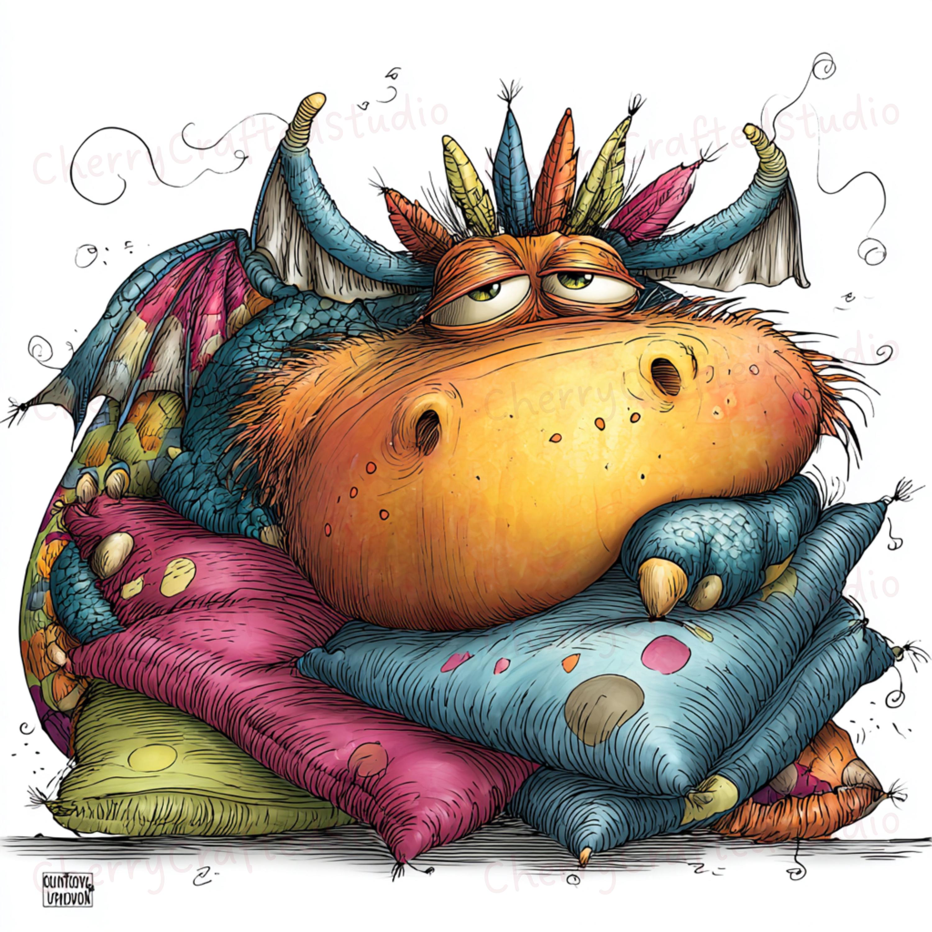 Goofy Exploding Dragon 28 Whimsical Lazy Baby Dragon Clipart JPG Set, Goofy Spring Watercolor ...