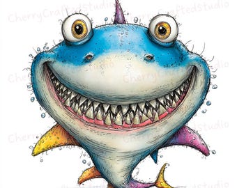 Ensemble de cliparts lunatique paresseux bébé requin 34 JPG, illustration aquarelle loufoque océan, téléchargement numérique
