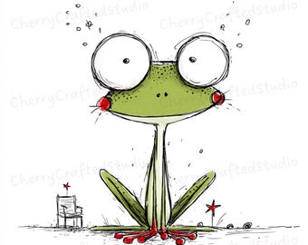 Ensemble de 35 cliparts grenouille arboricole décalée JPG, Illustration décalée lunatique dessinée à la main, téléchargement numérique