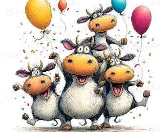 Ensemble de 38 cliparts lunatique vache paresseuse JPG, illustration aquarelle loufoque à feuilles persistantes, téléchargement numérique
