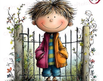 31 lunatique jeune garçon paresseux Clipart JPG ensemble, illustration aquarelle printemps loufoque, téléchargement numérique