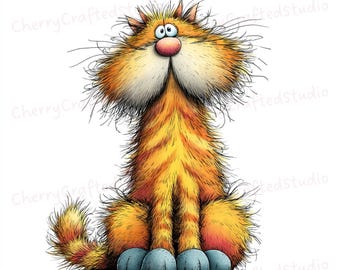 Ensemble de cliparts lunatique paresseux Orange Tabby Cat 30 JPG, illustration aquarelle loufoque, téléchargement numérique