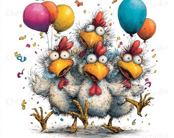 Ensemble de cliparts poulet paresseux lunatique 38 JPG, illustration aquarelle de ferme loufoque, téléchargement numérique