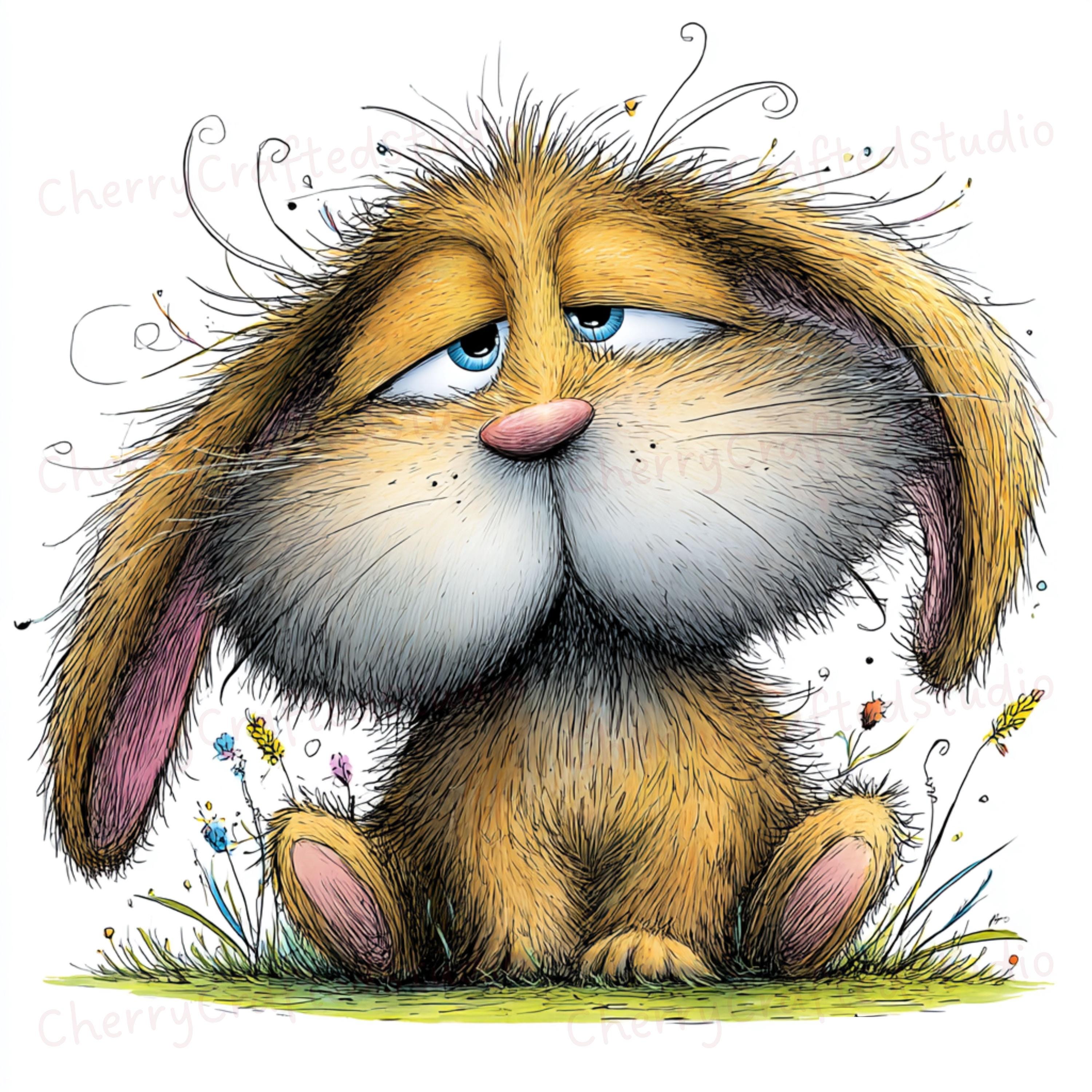 28 Whimsical Lazy Bunny Clipart JPG Set, Goofy Spring Watercolor ...