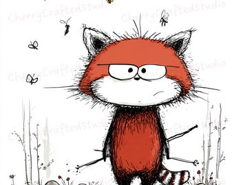 Ensemble de 28 cliparts JPG original panda roux, illustration lunatique dessinée à la main, téléchargement numérique