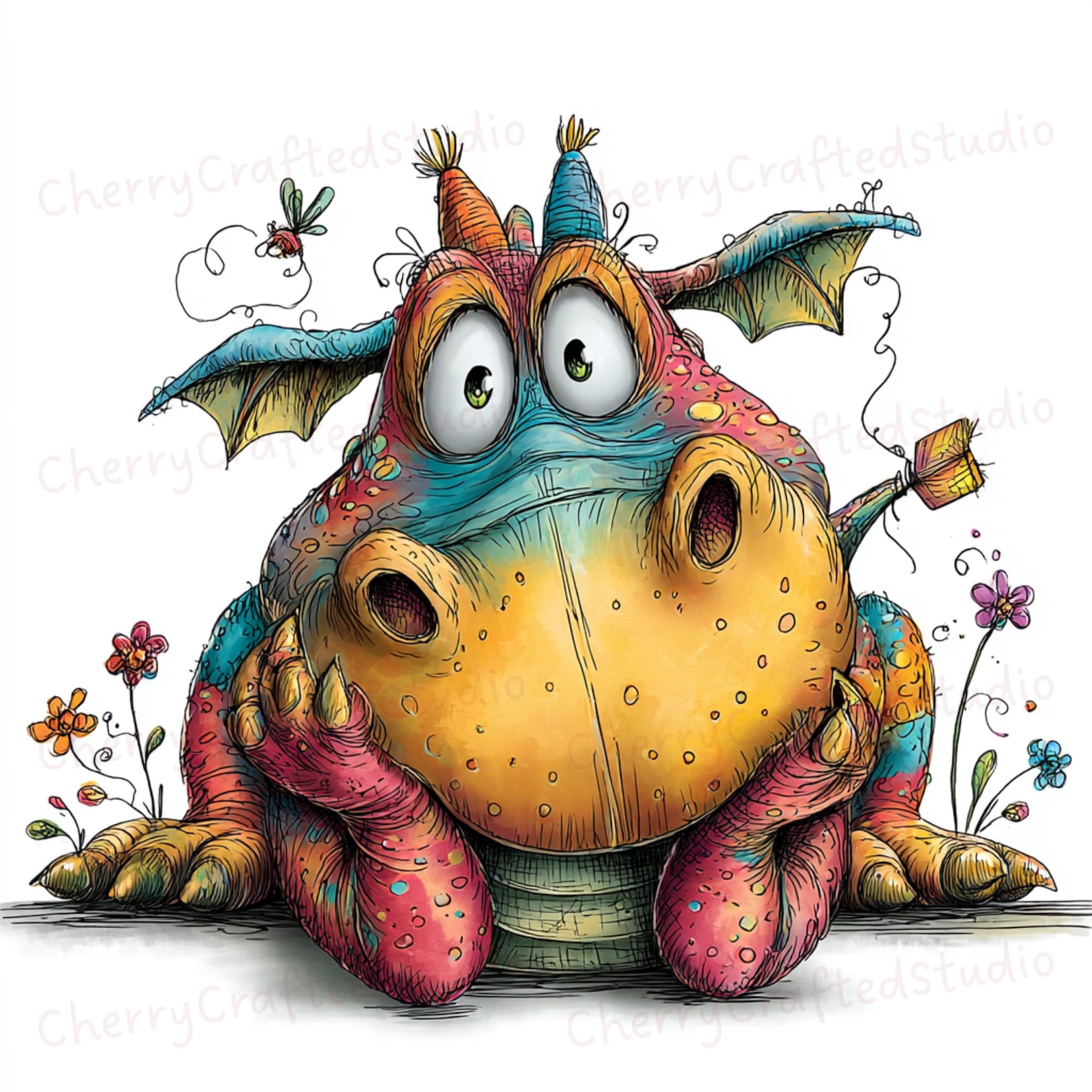 Goofy Exploding Dragon 34 Whimsical Lazy Dragon Clipart JPG Set, Goofy Spring Watercolor ...