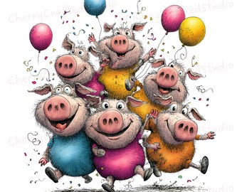 Ensemble de cliparts lunatique paresseux bébé cochon 38 JPG, illustration aquarelle loufoque à feuilles persistantes, téléchargement numérique