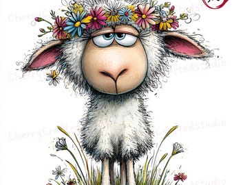 30 grillige Lazy Baby Lamb clipart JPG set, Goofy Spring aquarel illustratie, digitale download