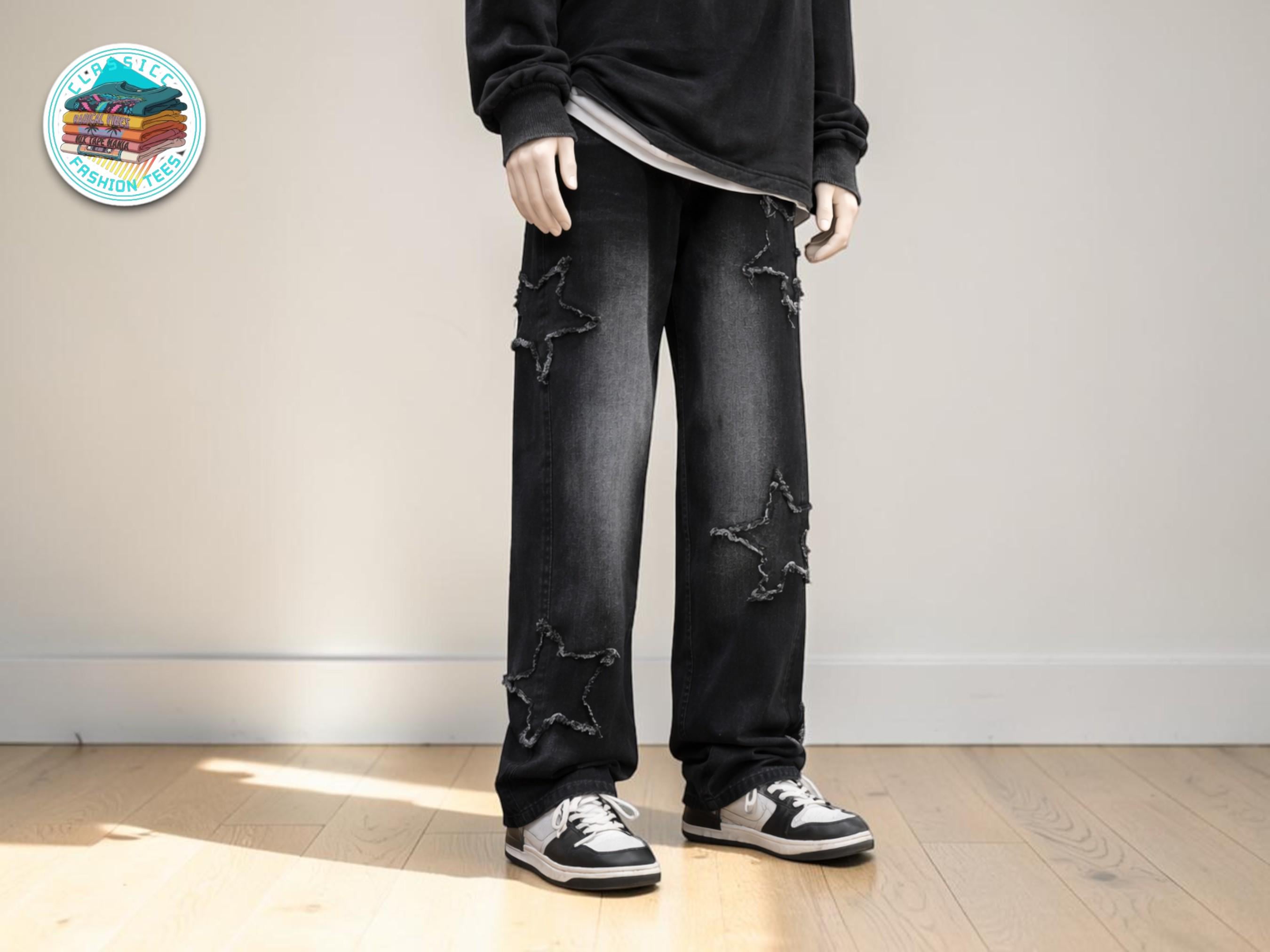 Y2K Grunge Baggy Jeans for dames, hoge taille, gothic broek met