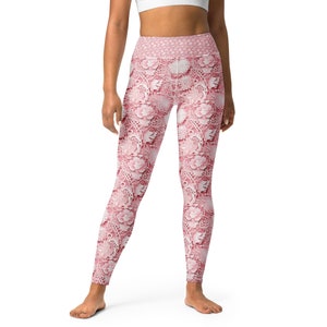 Pink Lace Pattern Yoga Leggings