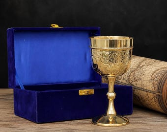Personalized Brass Chalice goblet | Engraved Gothic goblet | Medieval wine goblets