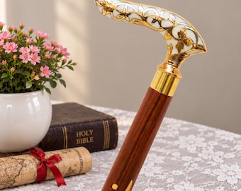 Blommigt handtag, Guldvit käpp, Brun käpp