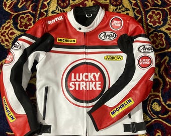 Men Lucky Strike Motorbike Racing Leather Jacket