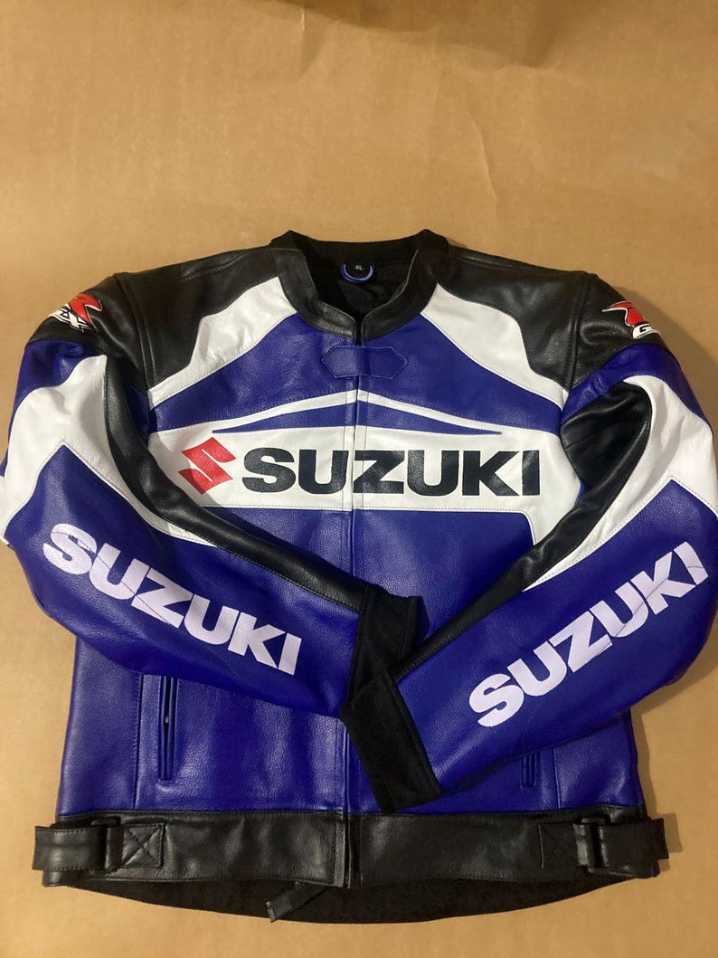Suzuki GSXR Leather Motorbike Racing Leather jacket , CE Protectors image 7