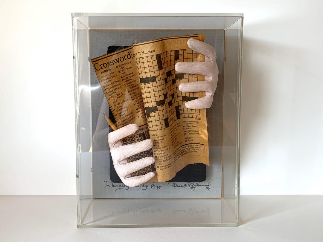 Vintage the Crossword Puzzle Sculpted Hands Artwork by Helene Bill
