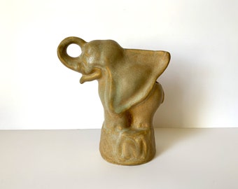 Vintage Niloak Art Pottery Elephant Figurine / Planter - Gorgeous Sand Colored Glaze