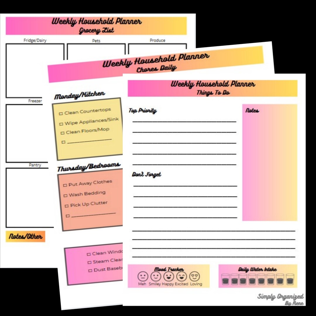 Weekly Household Task Household Planner – Daily Chores & Task Tracker – Printable PDF for ...