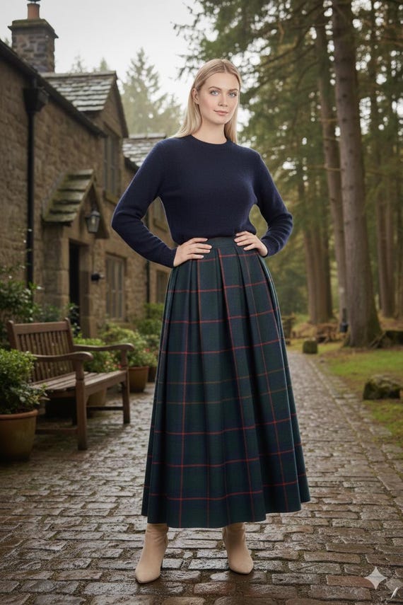 Women's High-Waisted A-Line Tartan Maxi Skirt | Scottish Tartan Acrylic Wool Kilt Skirts- In 50+ Tartans