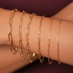 Pulsera de cadena tipo clip de oro macizo de 14 quilates / Joyería delicada en oro amarillo, rosa y blanco