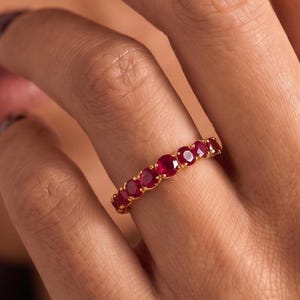 Ruby Eternity Band Ring | 10k 14k 18k Round Cut Stackable Ring | July Birthstone Jewelry