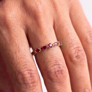 Ruby Eternity Band | 14K Solid Gold Stackable July Birthstone Band | Minimalist RedGemstone Ring