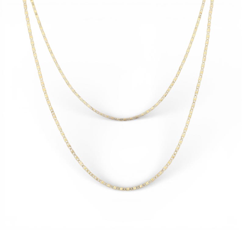 14K yellow gold Valentino chain necklace with textured faceted links, elegant minimalist gold necklace
