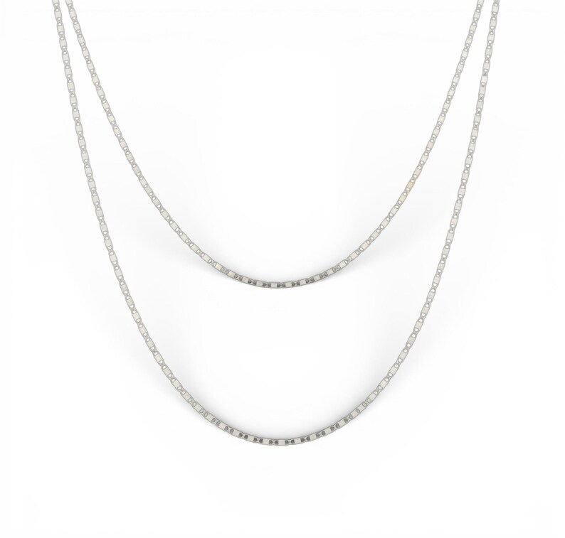 14K white gold Valentino chain necklace with delicate faceted links, minimalist layering necklace