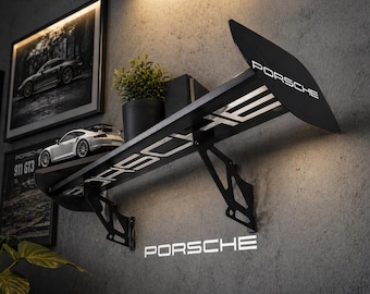 Estante para alerón GT3RS personalizado / Estante de madera hecho a mano con soportes metálicos / Decoración para garaje automotriz