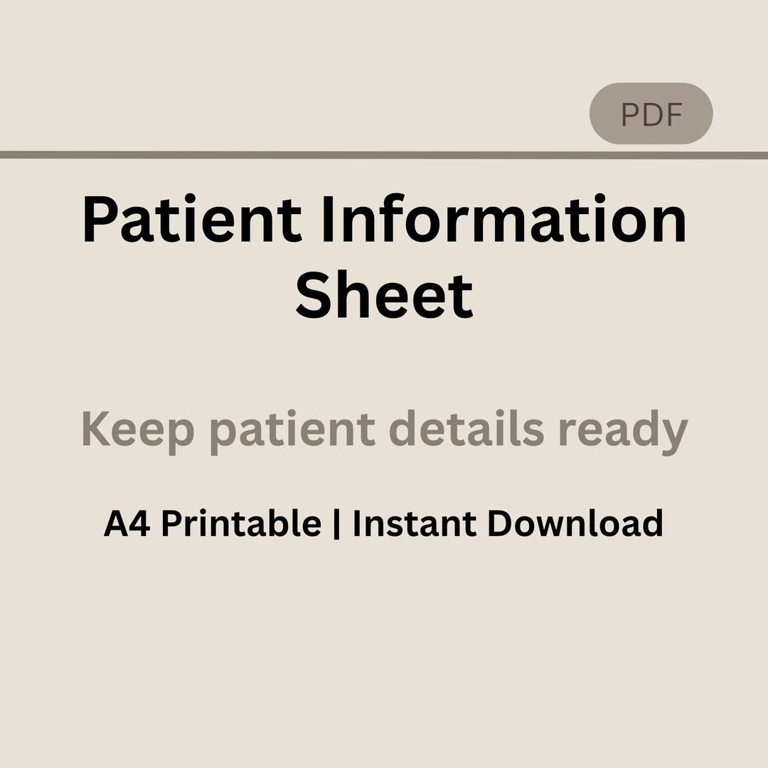 Patient Information Sheet Printable, Medical Profile Form, Emergency ...