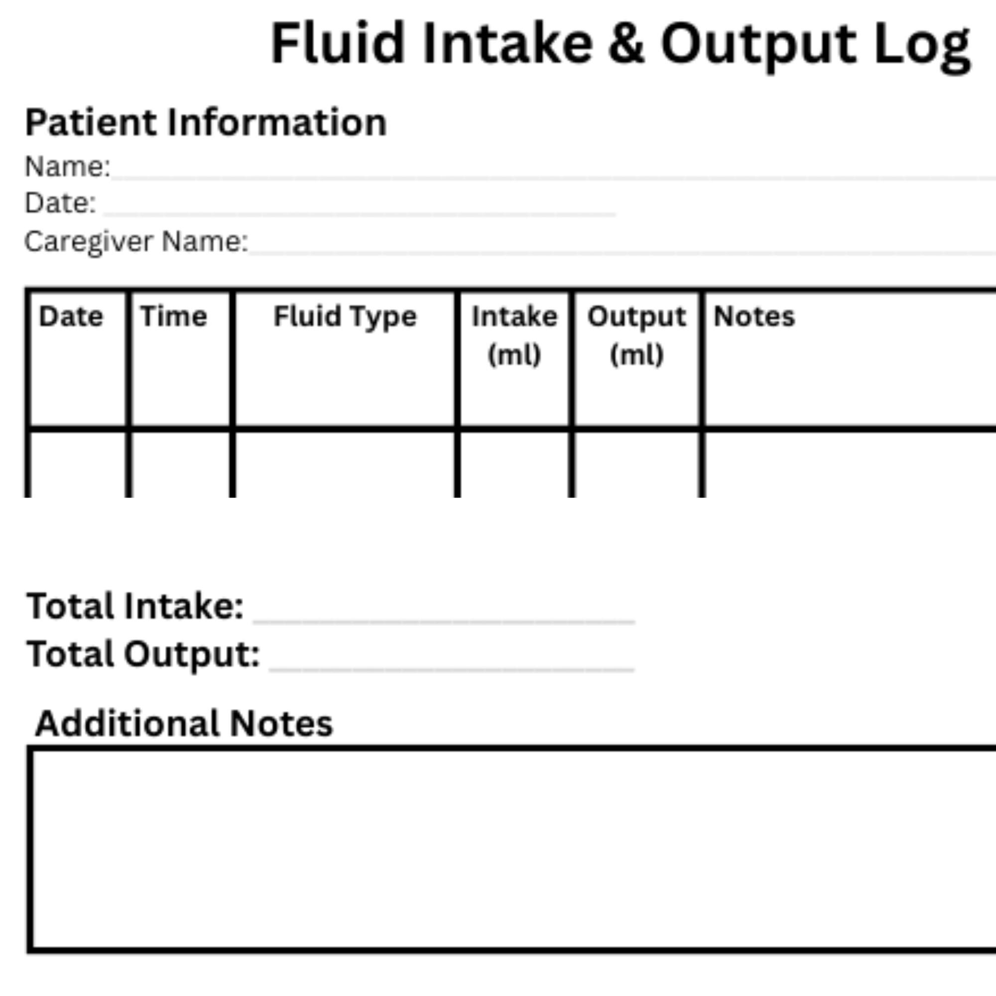 Fluid Intake and Output Log Printable, Hydration and Urine Monitoring ...