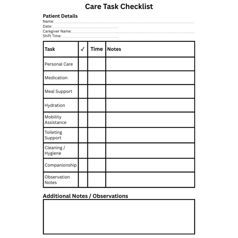Caregiver Daily Task Checklist Printable - Home Care Routine & Task ...
