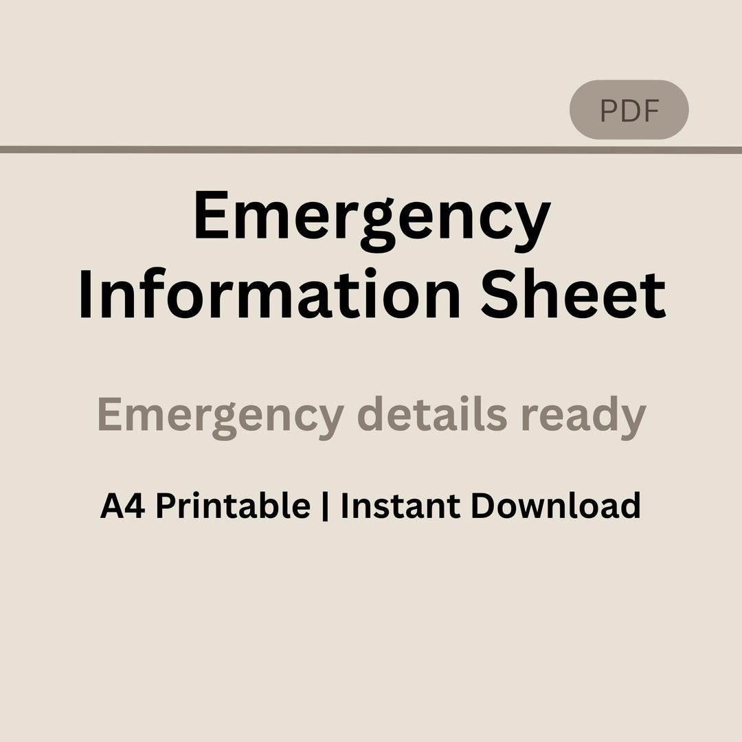 Emergency Information Sheet Printable, Medical Contact and Health ...