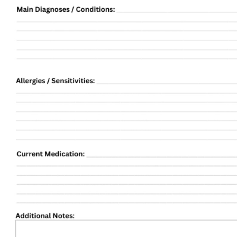 Medical Profile Form Example Patient Information Sheet Printable, Medical Profile Form, Emergency ...